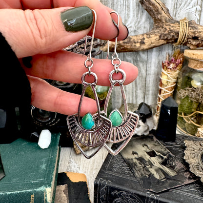 Tibetan Turquoise Long Dangle Drop Earrings in Fine Silver