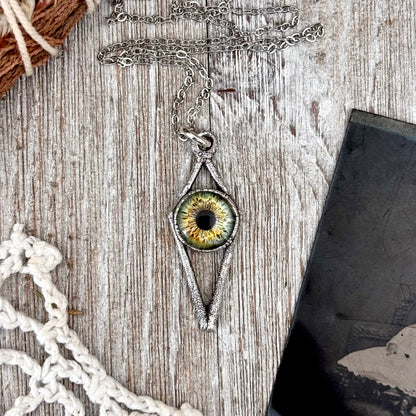 Green Eyeball Necklace Fine Silver / Foxlark Collection - One of a Kind
