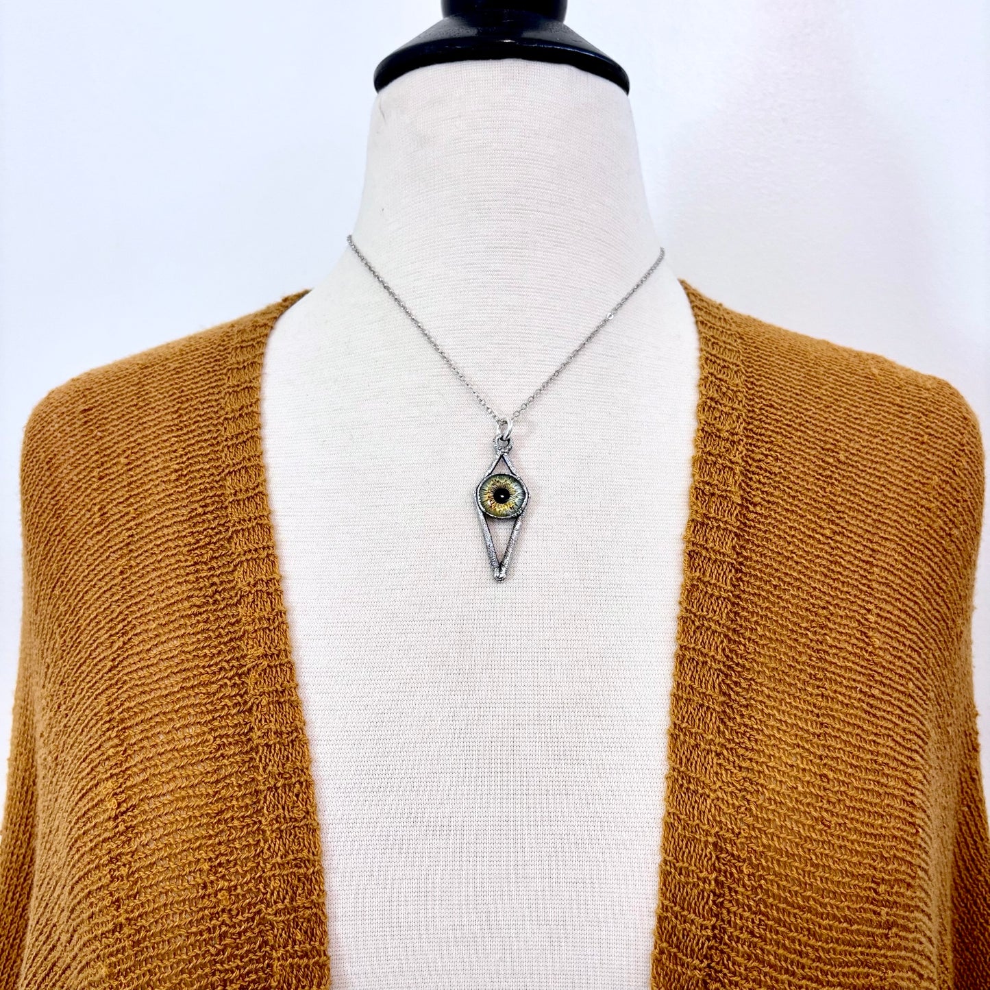 Green Eyeball Necklace Fine Silver / Foxlark Collection - One of a Kind