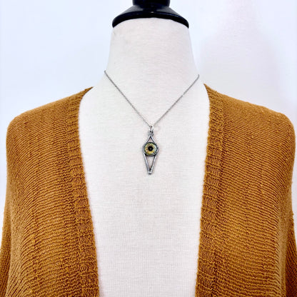 Green Eyeball Necklace Fine Silver / Foxlark Collection - One of a Kind