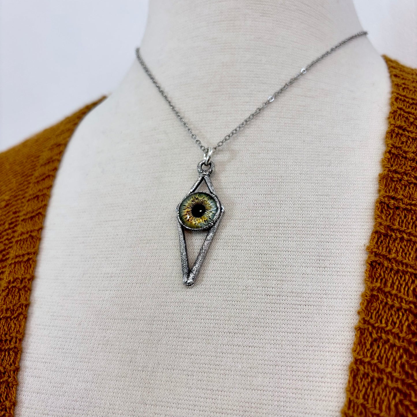 Green Eyeball Necklace Fine Silver / Foxlark Collection - One of a Kind