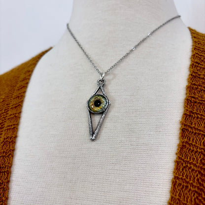 Green Eyeball Necklace Fine Silver / Foxlark Collection - One of a Kind