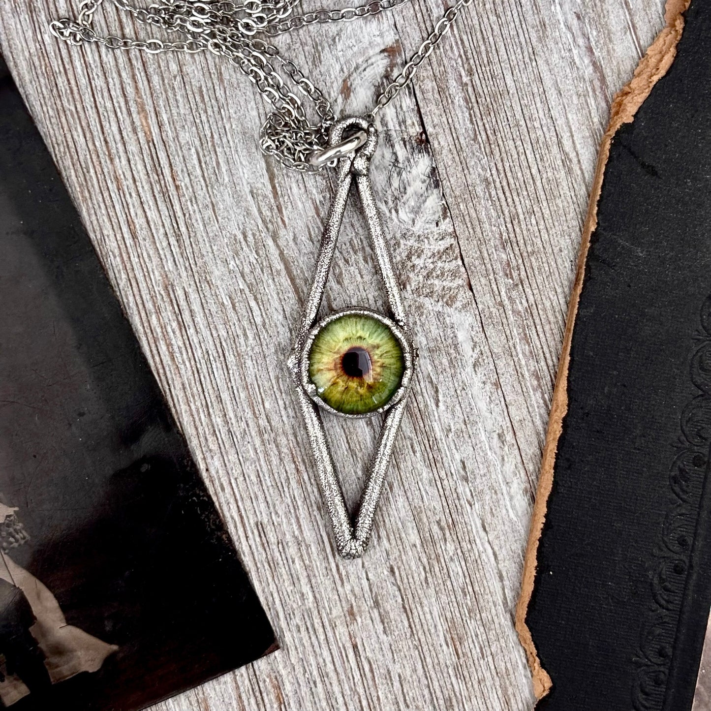 Green Eyeball Necklace Fine Silver / Foxlark Collection - One of a Kind