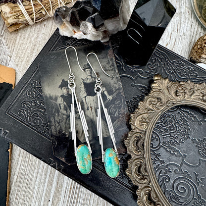 Tibetan Turquoise Long Dangle Drop Earrings in Fine Silver FOXLARK