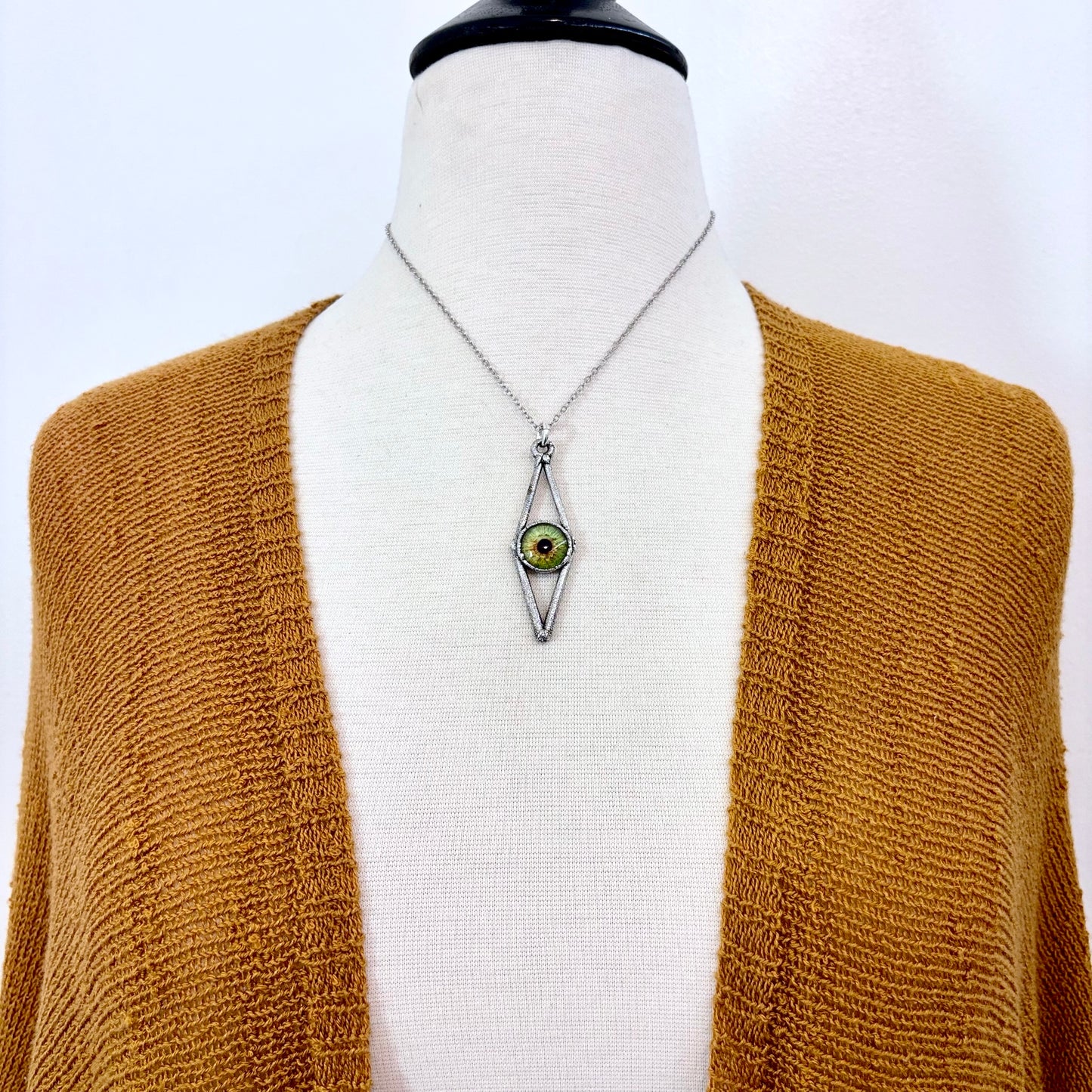Green Eyeball Necklace Fine Silver / Foxlark Collection - One of a Kind