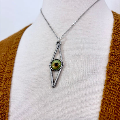 Green Eyeball Necklace Fine Silver / Foxlark Collection - One of a Kind
