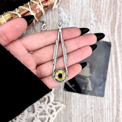 Green Eyeball Necklace Fine Silver / Foxlark Collection - One of a Kind