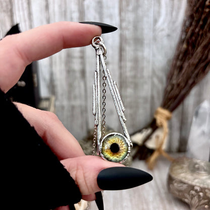 Green Eyeball Necklace Fine Silver / Foxlark Collection - One of a Kind