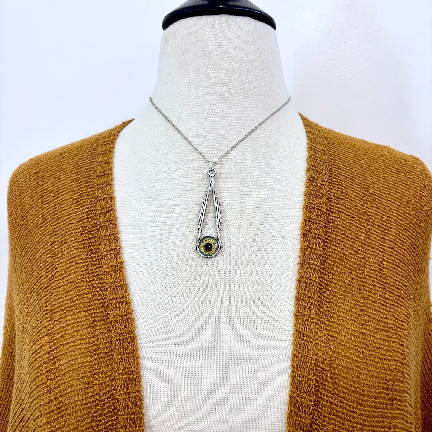 Green Eyeball Necklace Fine Silver / Foxlark Collection - One of a Kind