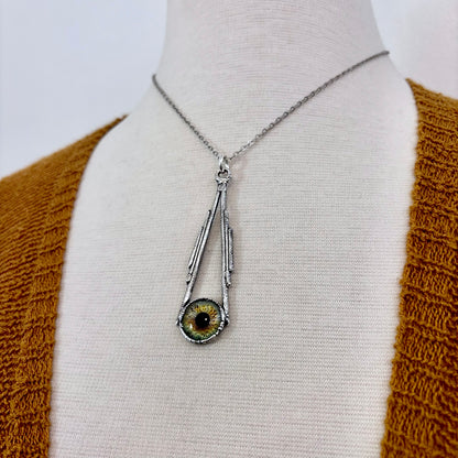 Green Eyeball Necklace Fine Silver / Foxlark Collection - One of a Kind