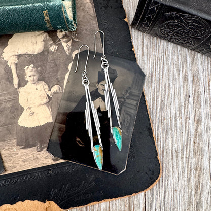 Tibetan Turquoise Dramatic Drop Earrings in Fine Silver FOXLARK