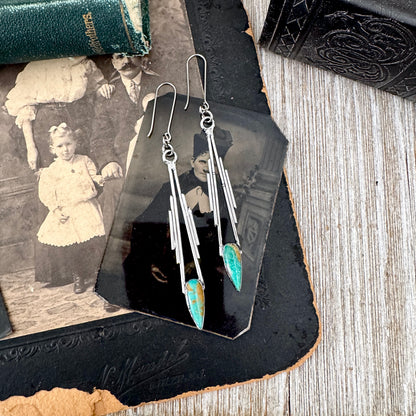 Tibetan Turquoise Dramatic Drop Earrings in Fine Silver FOXLARK