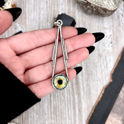 Green Eyeball Necklace Fine Silver / Foxlark Collection - One of a Kind