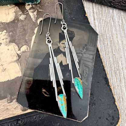 Tibetan Turquoise Dramatic Drop Earrings in Fine Silver FOXLARK