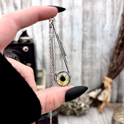 Green Eyeball Necklace Fine Silver / Foxlark Collection - One of a Kind