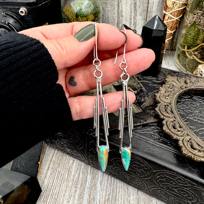 Tibetan Turquoise Dramatic Drop Earrings in Fine Silver FOXLARK
