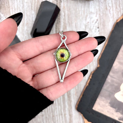 Green Eyeball Necklace Fine Silver / Foxlark Collection - One of a Kind