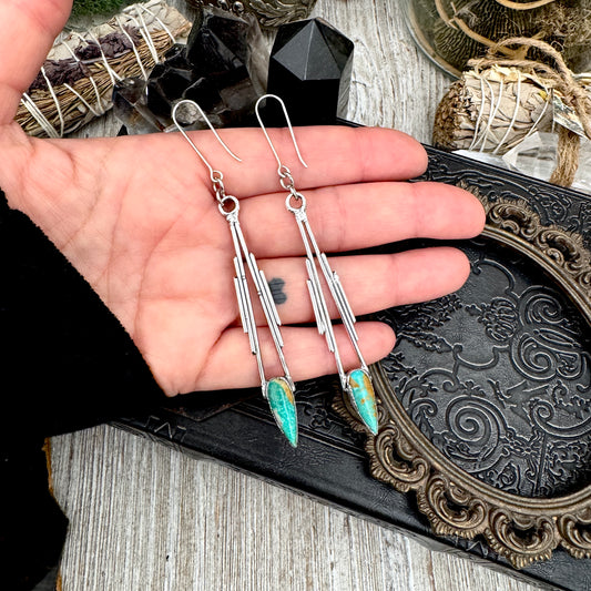 Tibetan Turquoise Dramatic Drop Earrings in Fine Silver