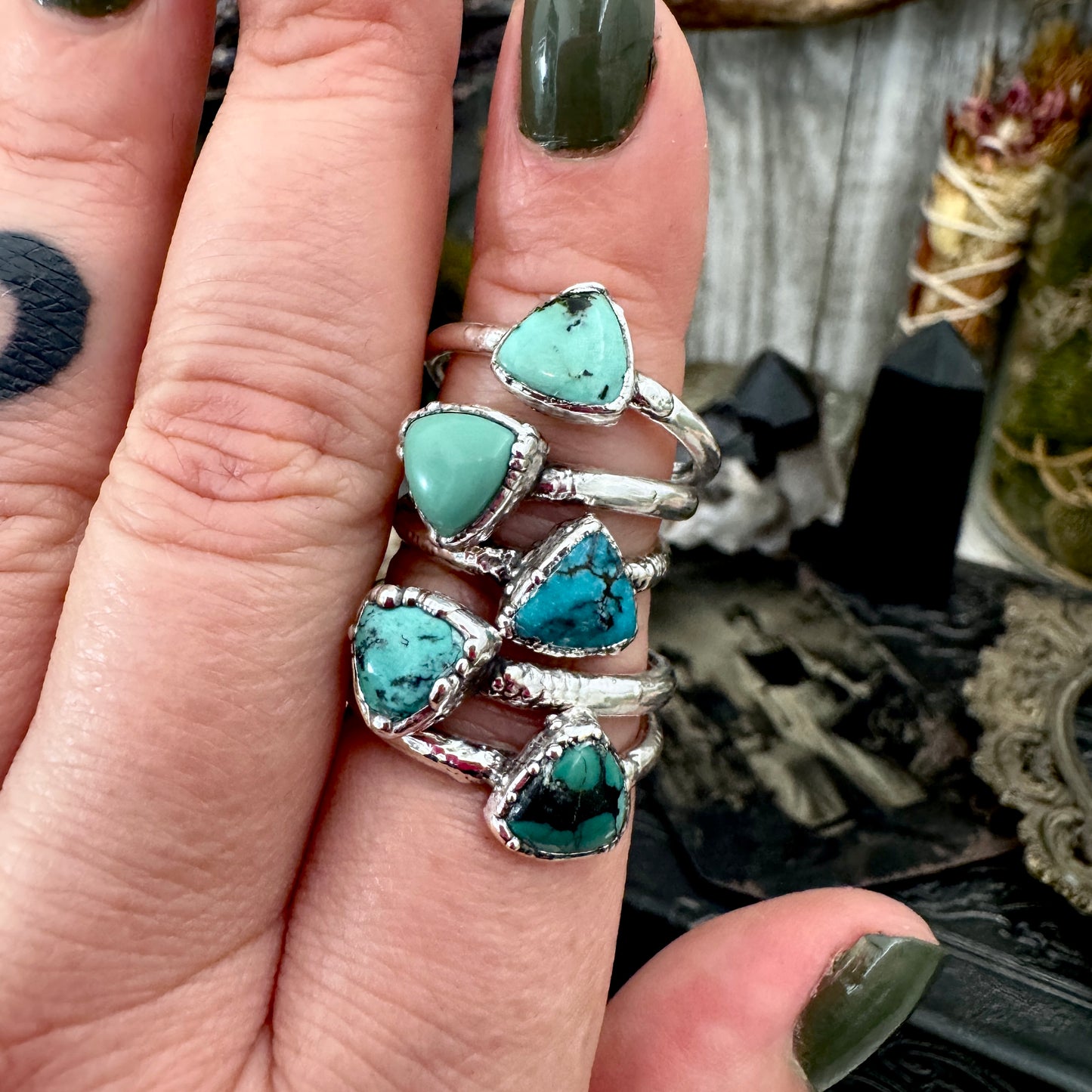 Handmade Tibetan Turquoise Ring in Fine Silver / Size 6.5 8 9 10 10.5 / Foxlark Collection