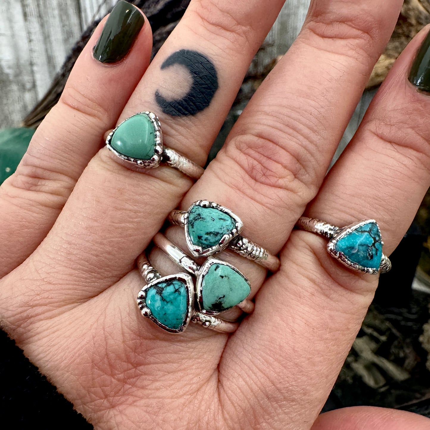 Handmade Tibetan Turquoise Ring in Fine Silver / Size 6.5 8 9 10 10.5 / Foxlark Collection