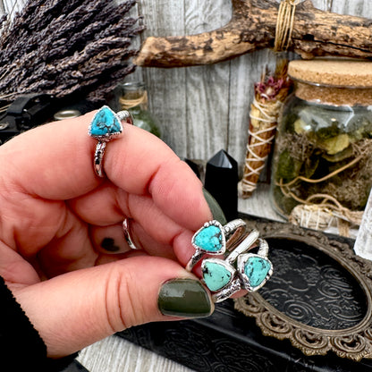 Handmade Tibetan Turquoise Ring in Fine Silver / Size 6.5 8 9 10 10.5 / Foxlark Collection