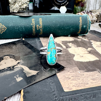 Handmade Tibetan Turquoise Ring in Fine Silver / Size 7 8 9 / Foxlark Collection FOXLARK