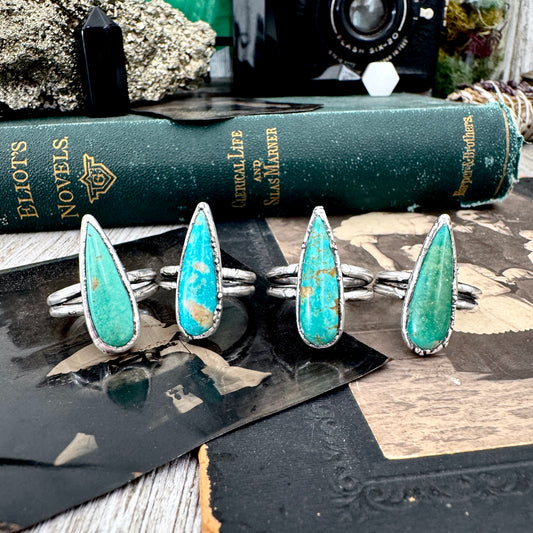 Handmade Tibetan Turquoise Ring in Fine Silver / Size 7 8 9 / Foxlark Collection