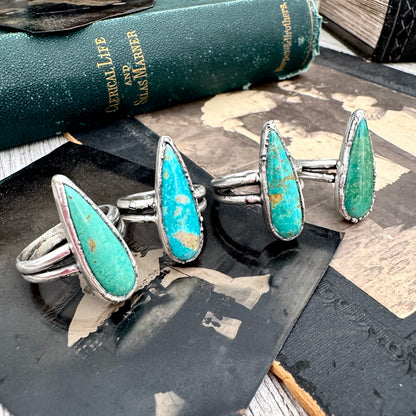 Handmade Tibetan Turquoise Ring in Fine Silver / Size 7 8 9 / Foxlark Collection FOXLARK