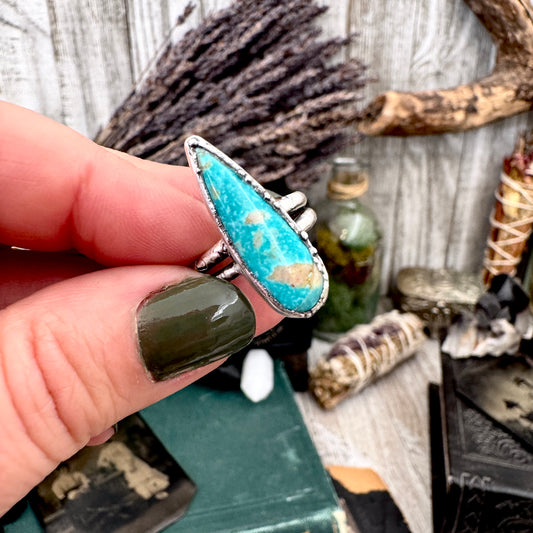 Handmade Tibetan Turquoise Ring in Fine Silver / Size 7 8 9 / Foxlark Collection