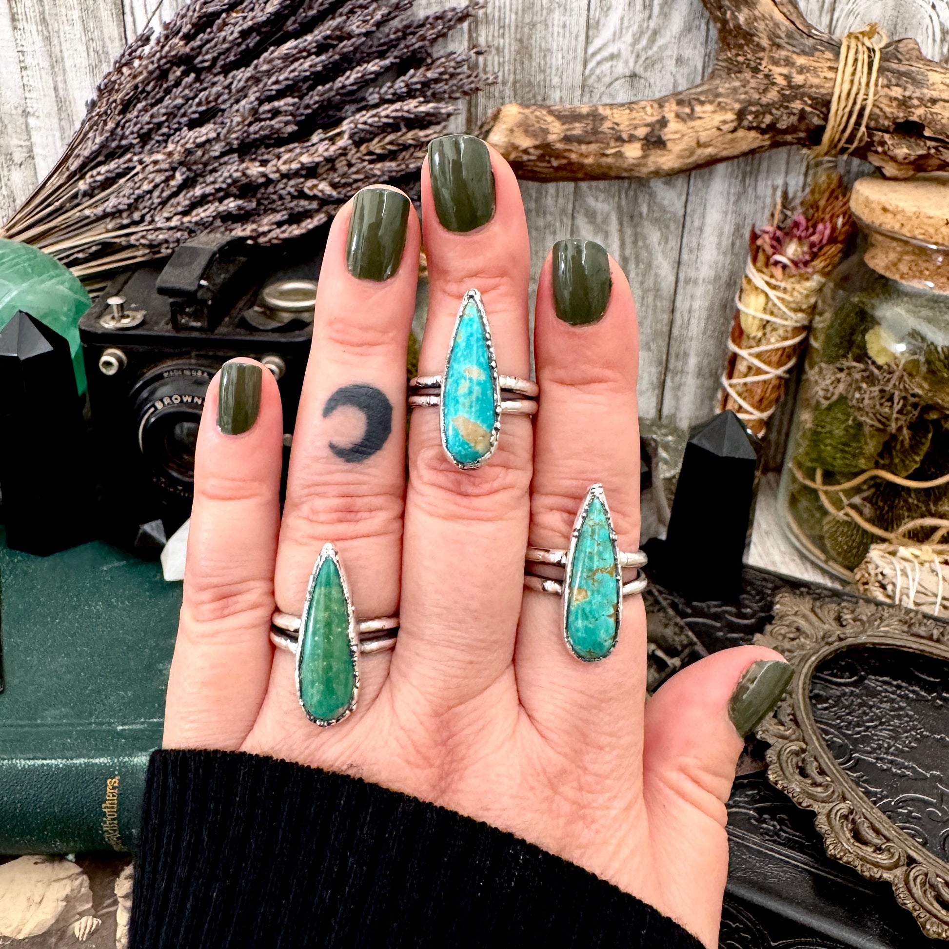Handmade Tibetan Turquoise Ring in Fine Silver / Size 7 8 9 / Foxlark Collection FOXLARK