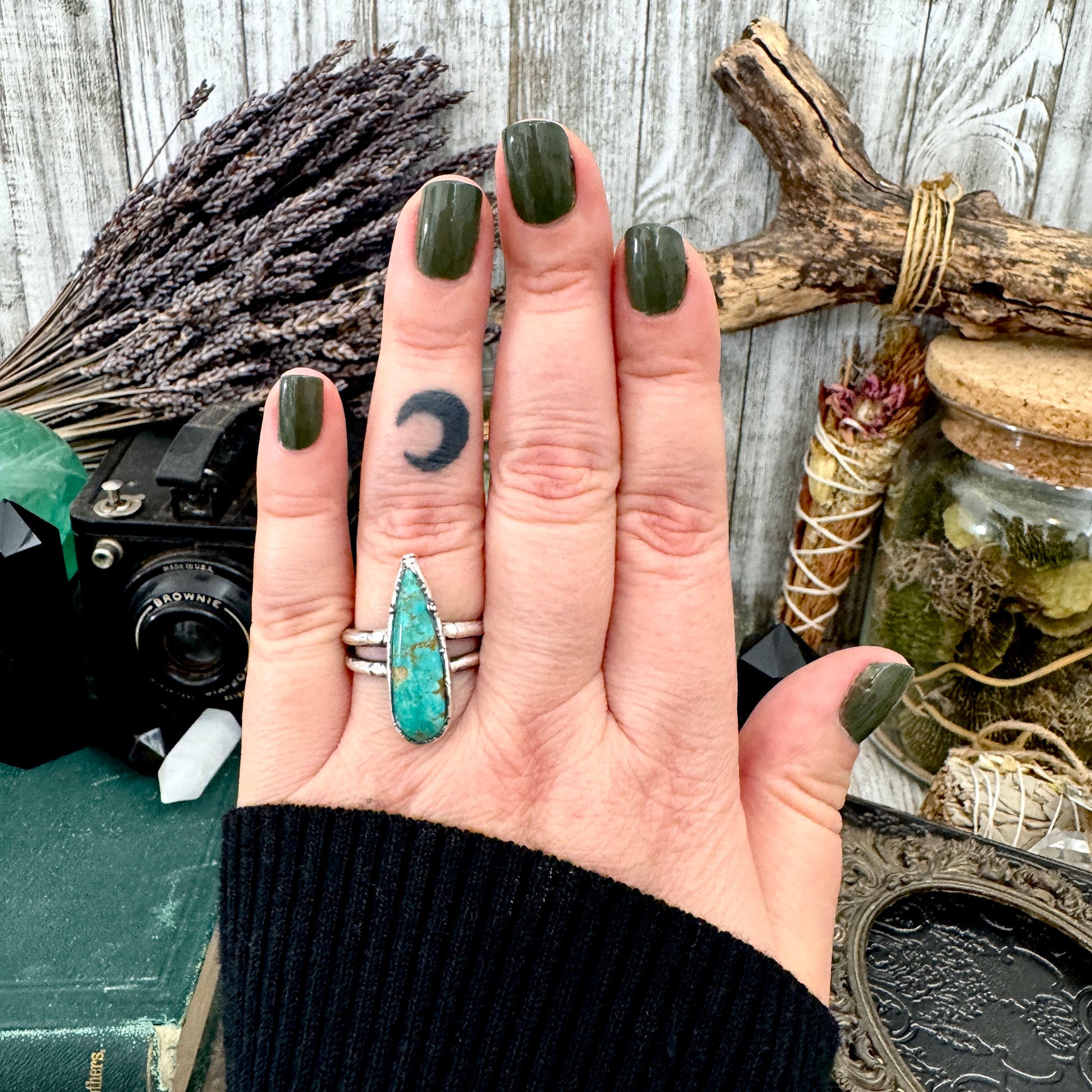 Handmade Tibetan Turquoise Ring in Fine Silver / Size 7 8 9 / Foxlark Collection FOXLARK