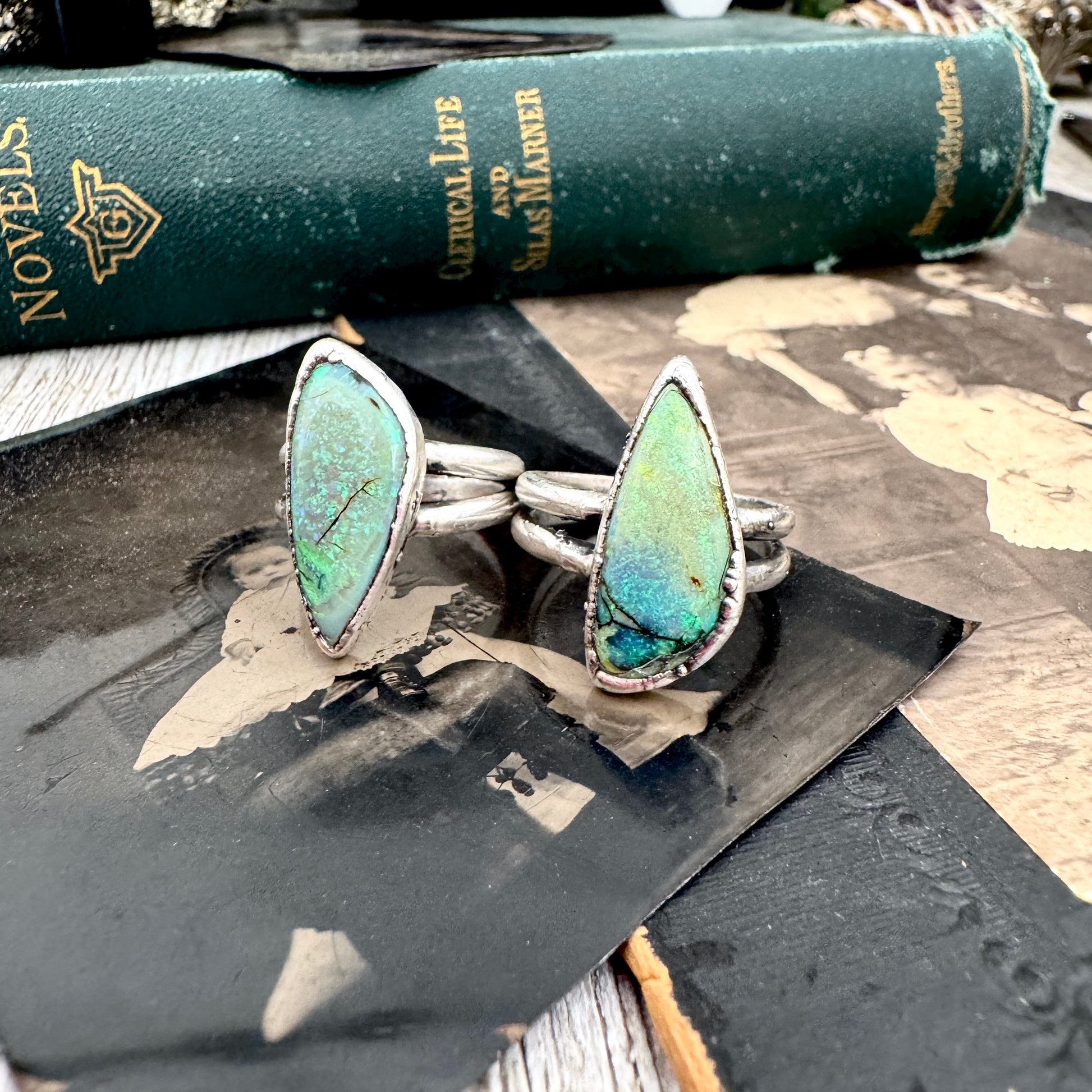 Handmade Sterling Opal Ring in Fine Silver / Size 7 8 9 9.5 / Foxlark Collection FOXLARK