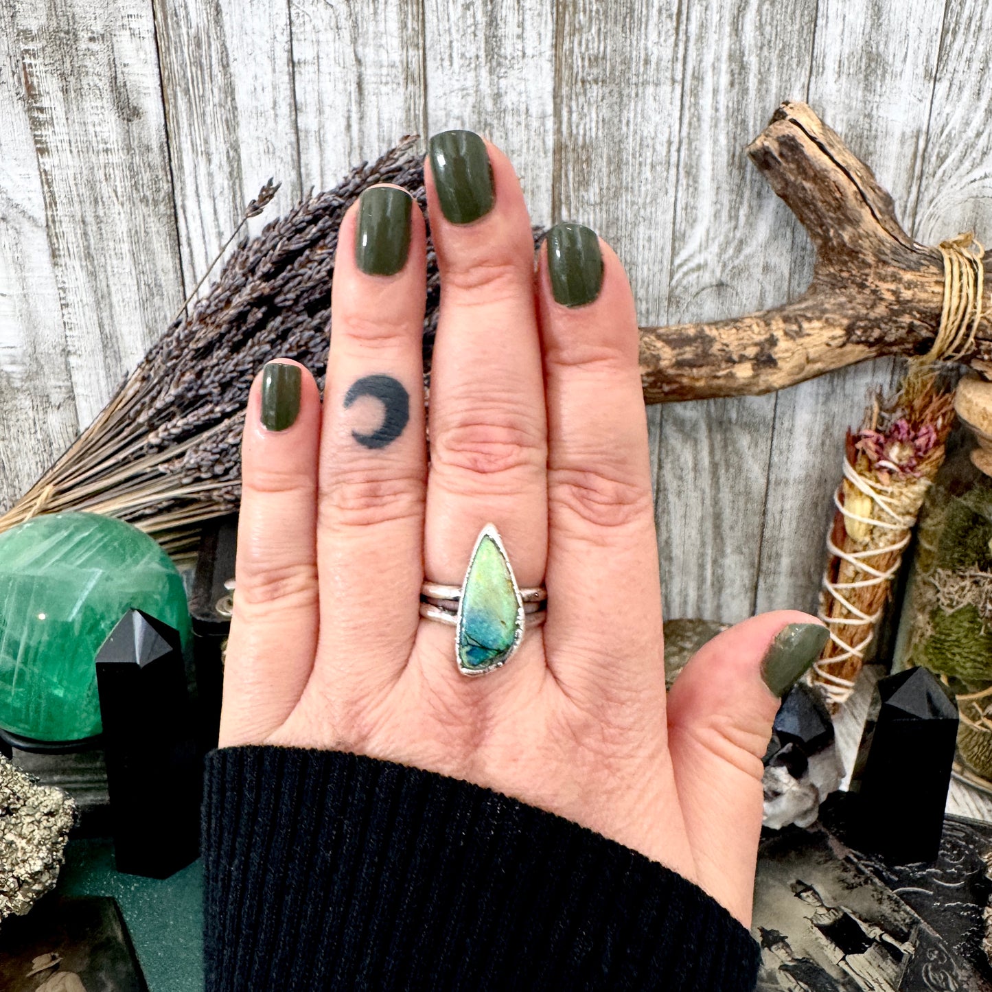 Handmade Sterling Opal Ring in Fine Silver / Size 7 8 9 9.5 / Foxlark Collection FOXLARK