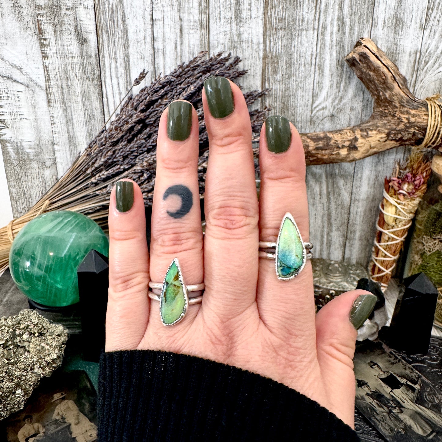 Handmade Sterling Opal Ring in Fine Silver / Size 7 8 9 9.5 / Foxlark Collection FOXLARK