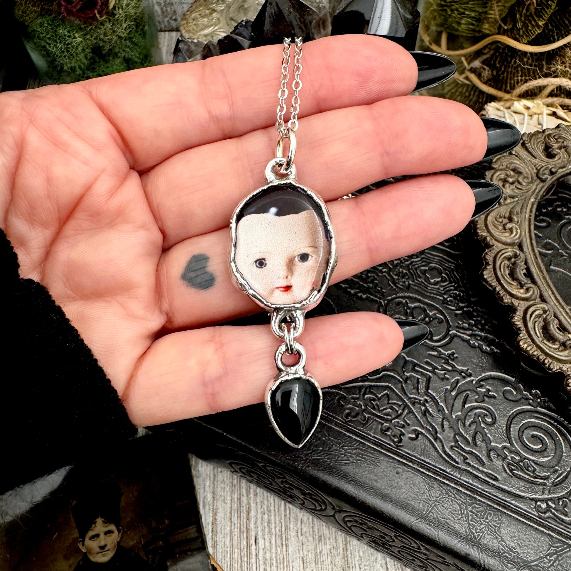 The Weirdlings - Fine Silver Necklace with Obsidian / One of a Kind FOXLARK