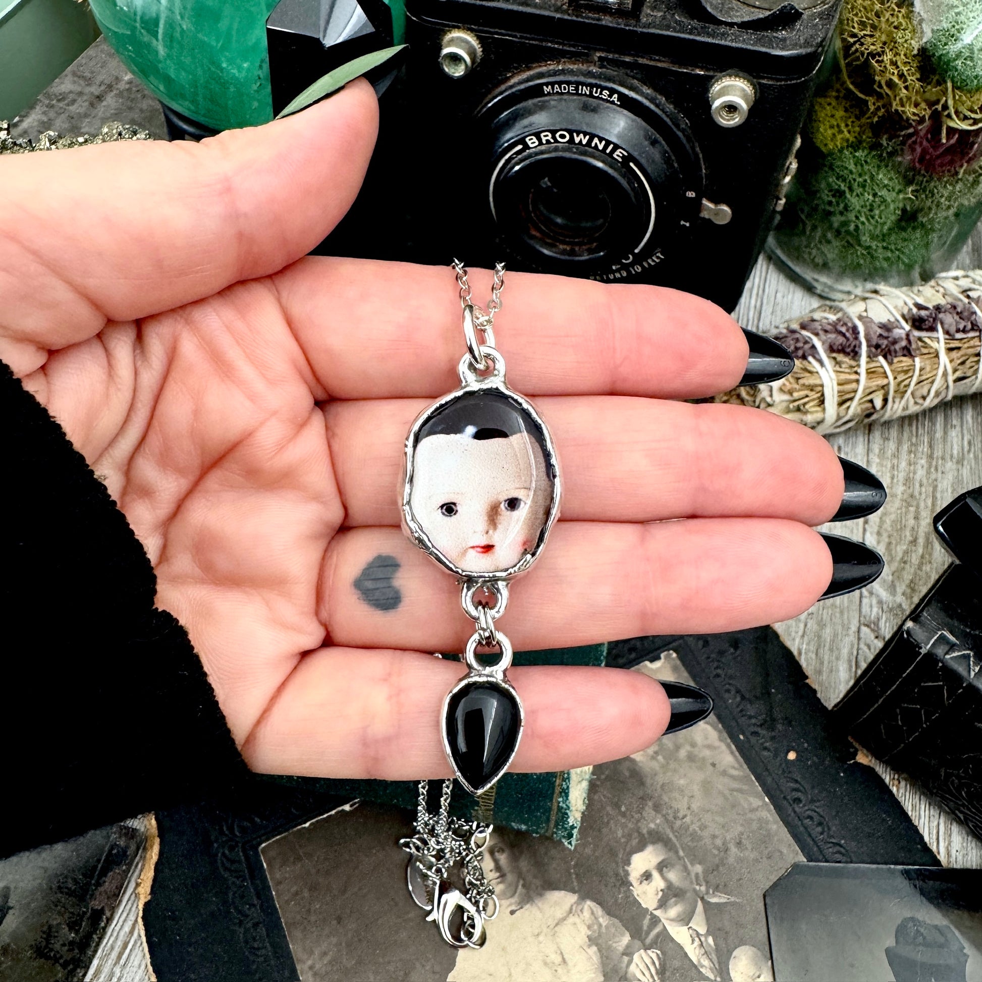 The Weirdlings - Fine Silver Necklace with Obsidian / One of a Kind FOXLARK
