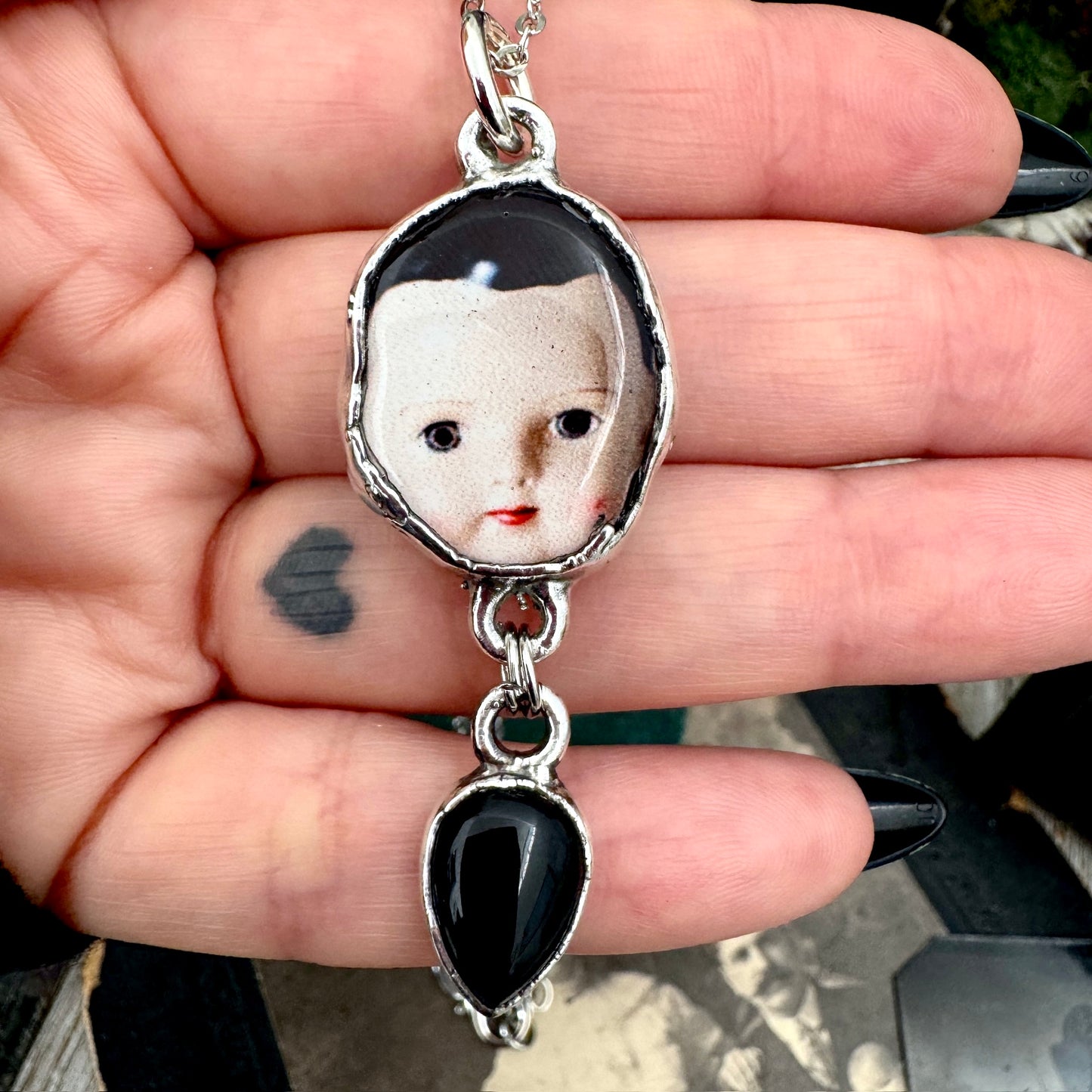 The Weirdlings - Fine Silver Necklace with Obsidian / One of a Kind FOXLARK