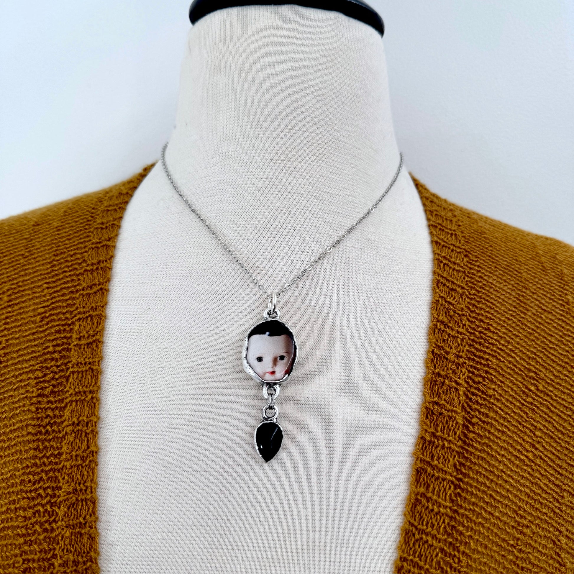 The Weirdlings - Fine Silver Necklace with Obsidian / One of a Kind FOXLARK