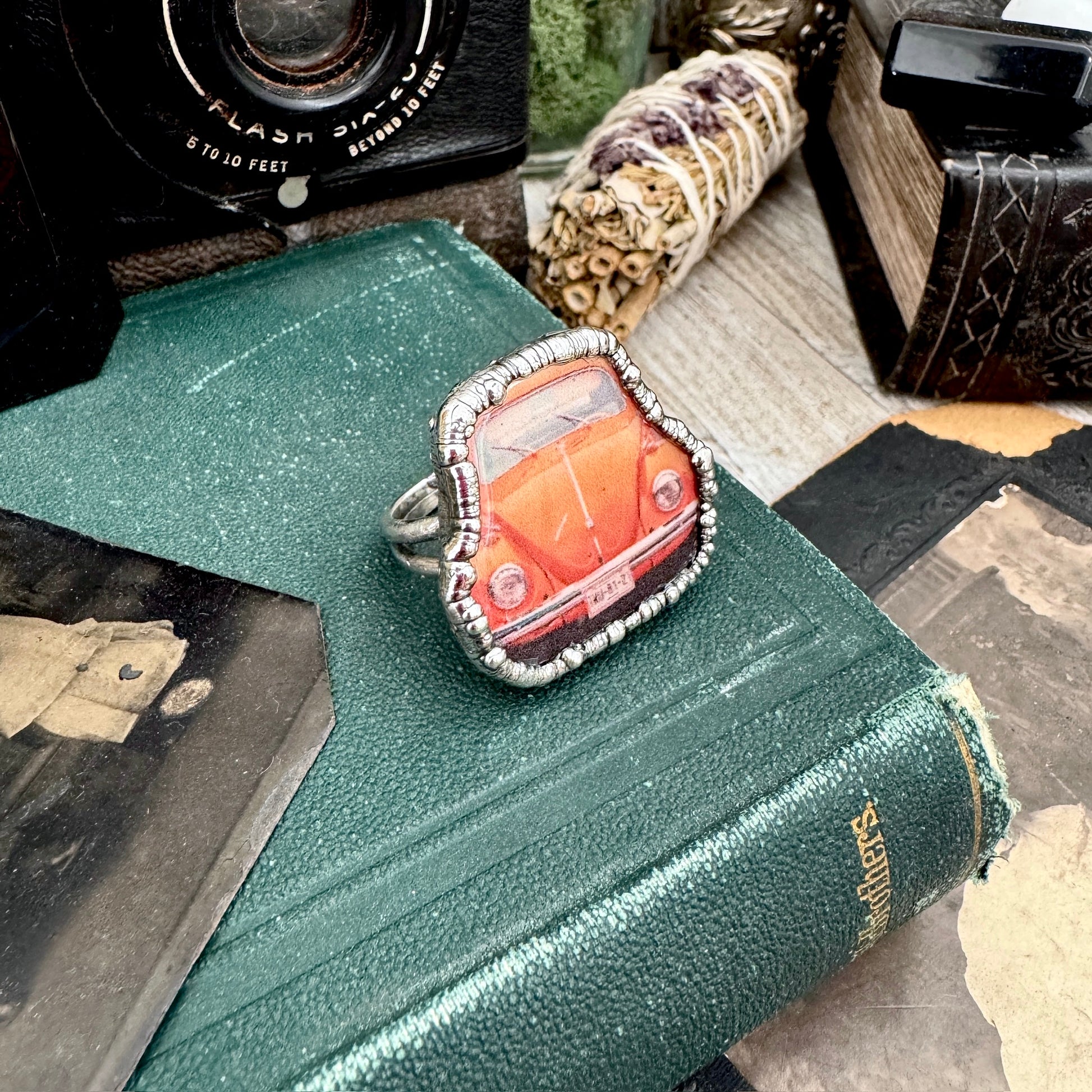 Vintage Car VW Bug - Fine Silver Ring Size 10.5 The Paper Projects Collection / One of a Kind FOXLARK