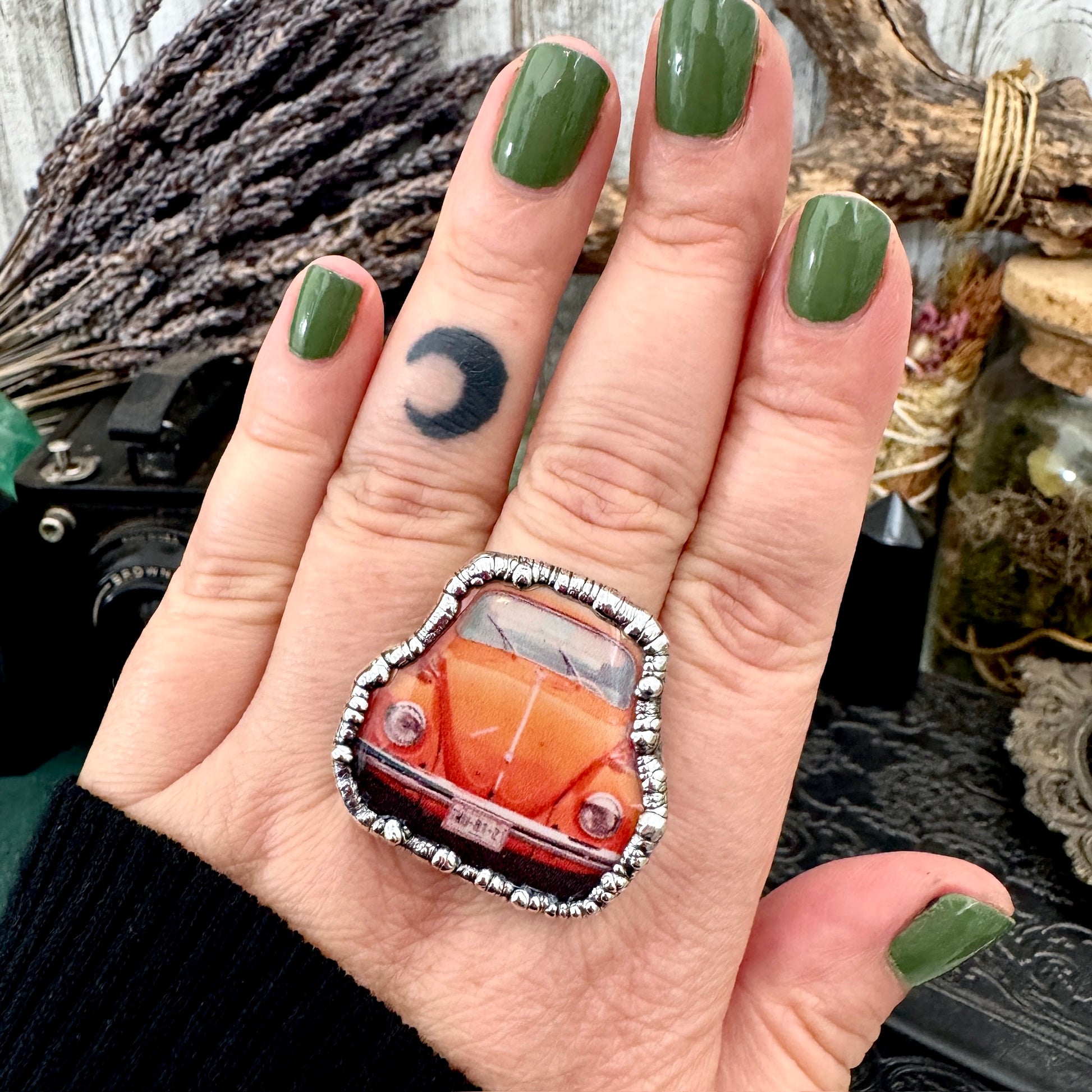 Vintage Car VW Bug - Fine Silver Ring Size 10.5 The Paper Projects Collection / One of a Kind FOXLARK