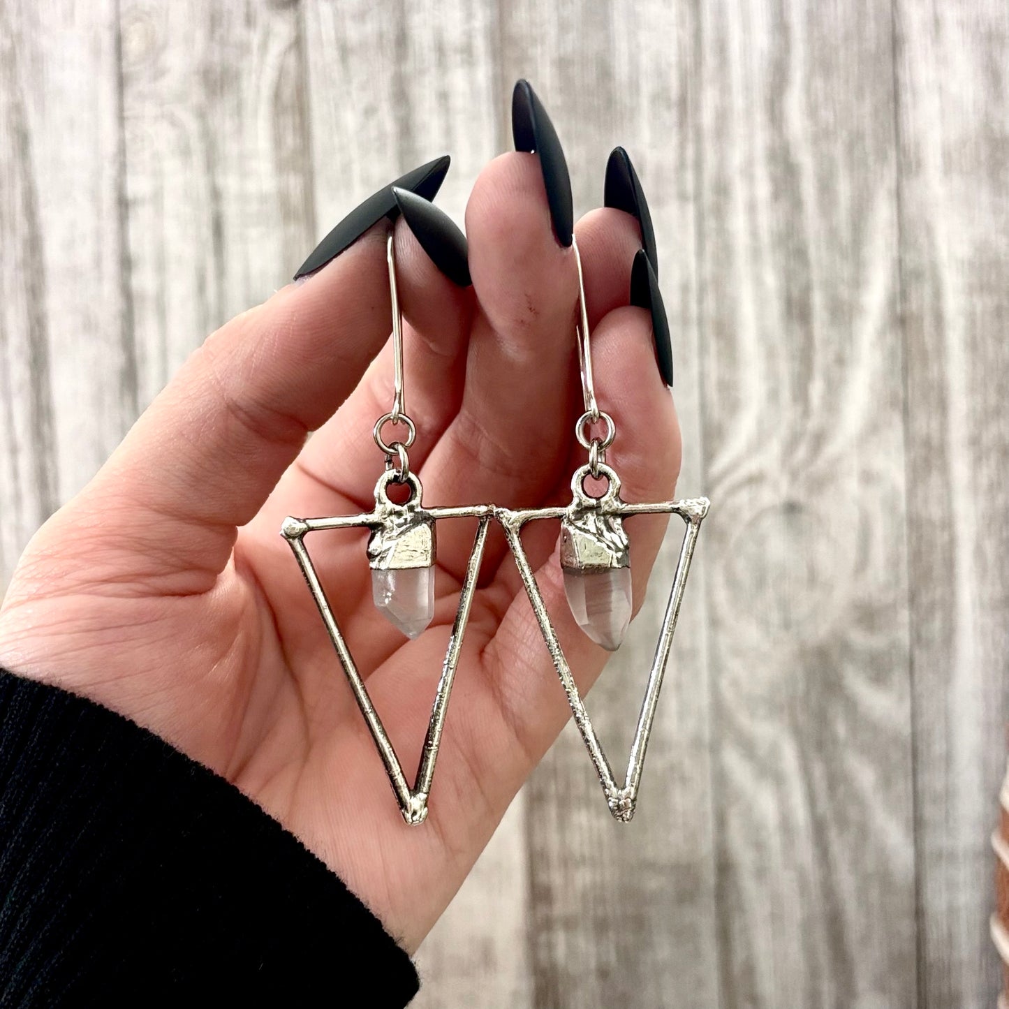 Raw Clear Quartz Fine Silver Crystal Dangle Earrings / Long Dangle Witchy Earrings FOXLARK