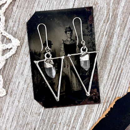 Raw Clear Quartz Fine Silver Crystal Dangle Earrings / Long Dangle Witchy Earrings FOXLARK