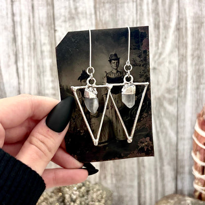 Raw Clear Quartz Fine Silver Crystal Dangle Earrings / Long Dangle Witchy Earrings FOXLARK