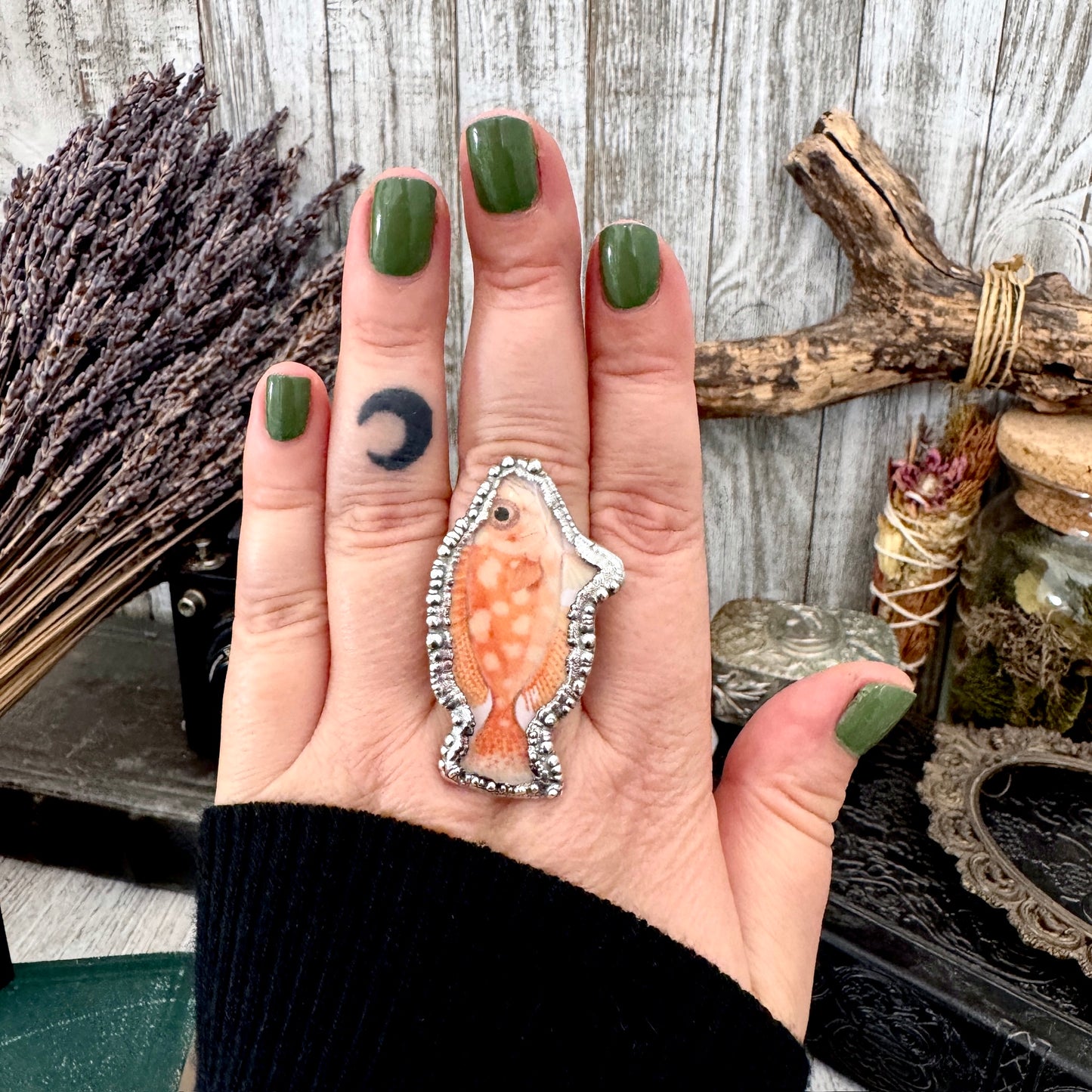 Vintage Fish- Fine Silver Ring Size 9 The Paper Projects Collection / One of a Kind FOXLARK