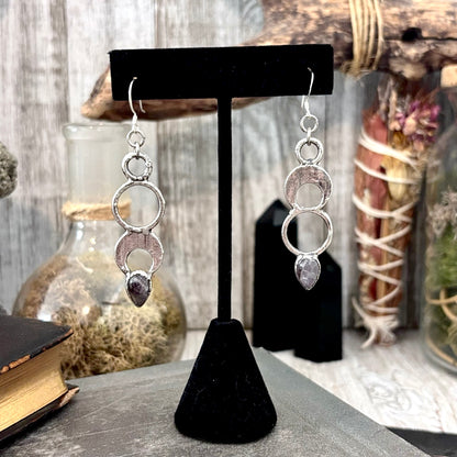 Amethyst Fine Silver Crystal Dangle Earrings / Long Dangle Witchy Earrings