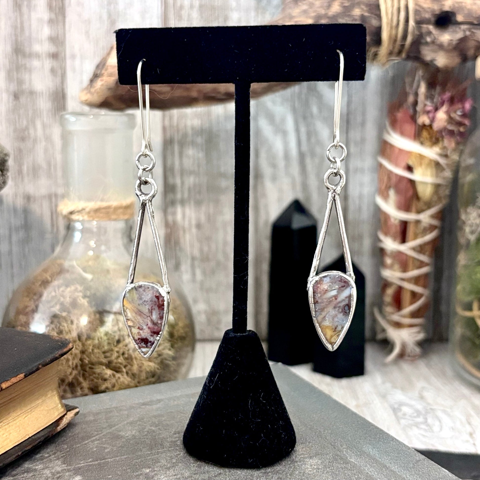 Jasper Fine Silver Crystal Dangle Earrings / Long Dangle Witchy Earrings FOXLARK