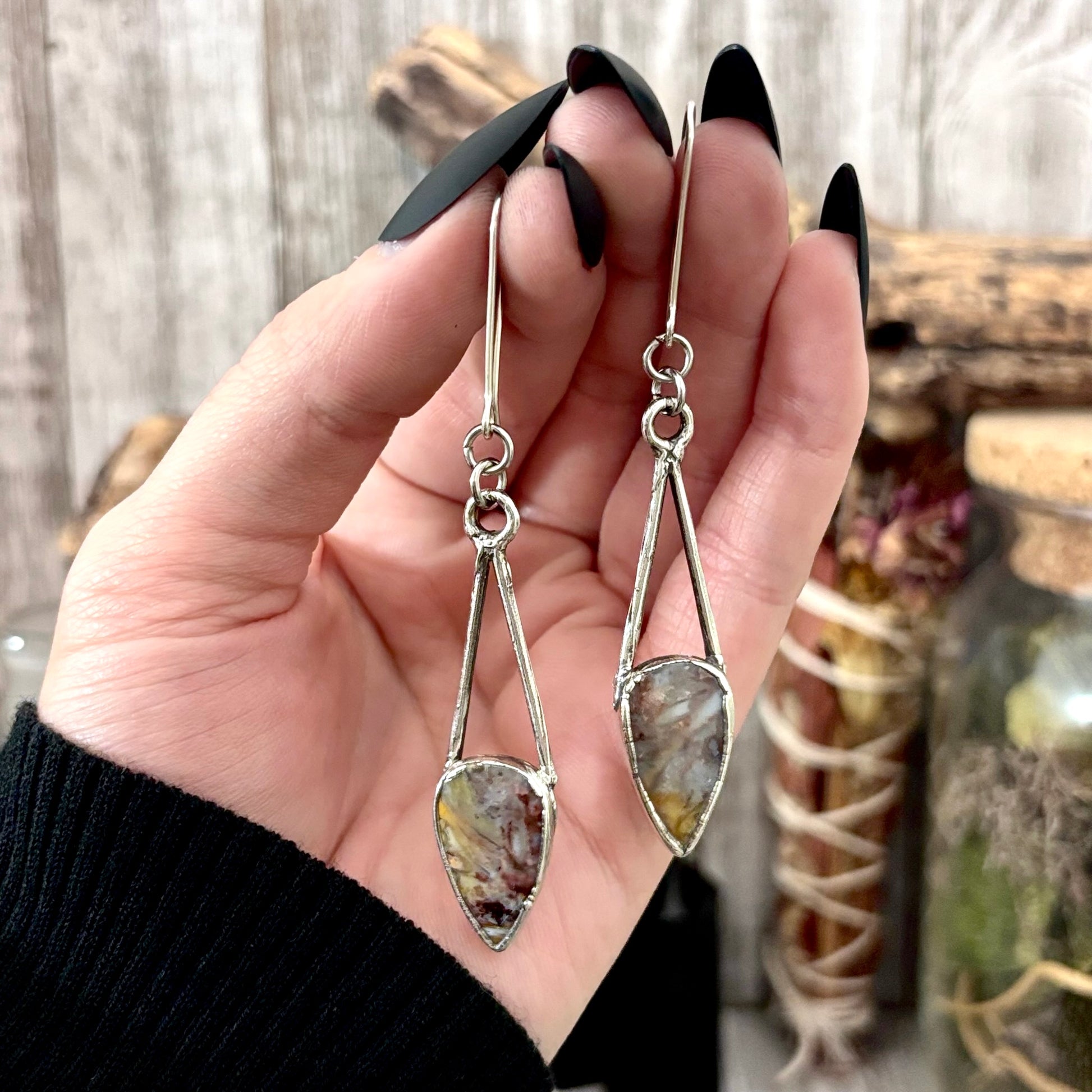 Jasper Fine Silver Crystal Dangle Earrings / Long Dangle Witchy Earrings FOXLARK