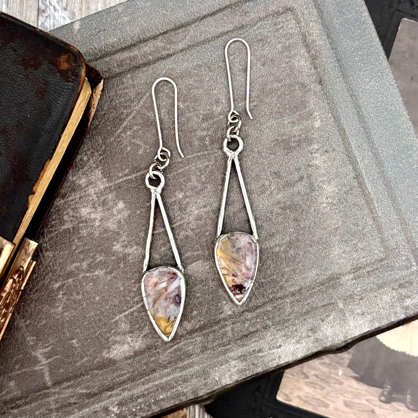 Jasper Fine Silver Crystal Dangle Earrings / Long Dangle Witchy Earrings FOXLARK