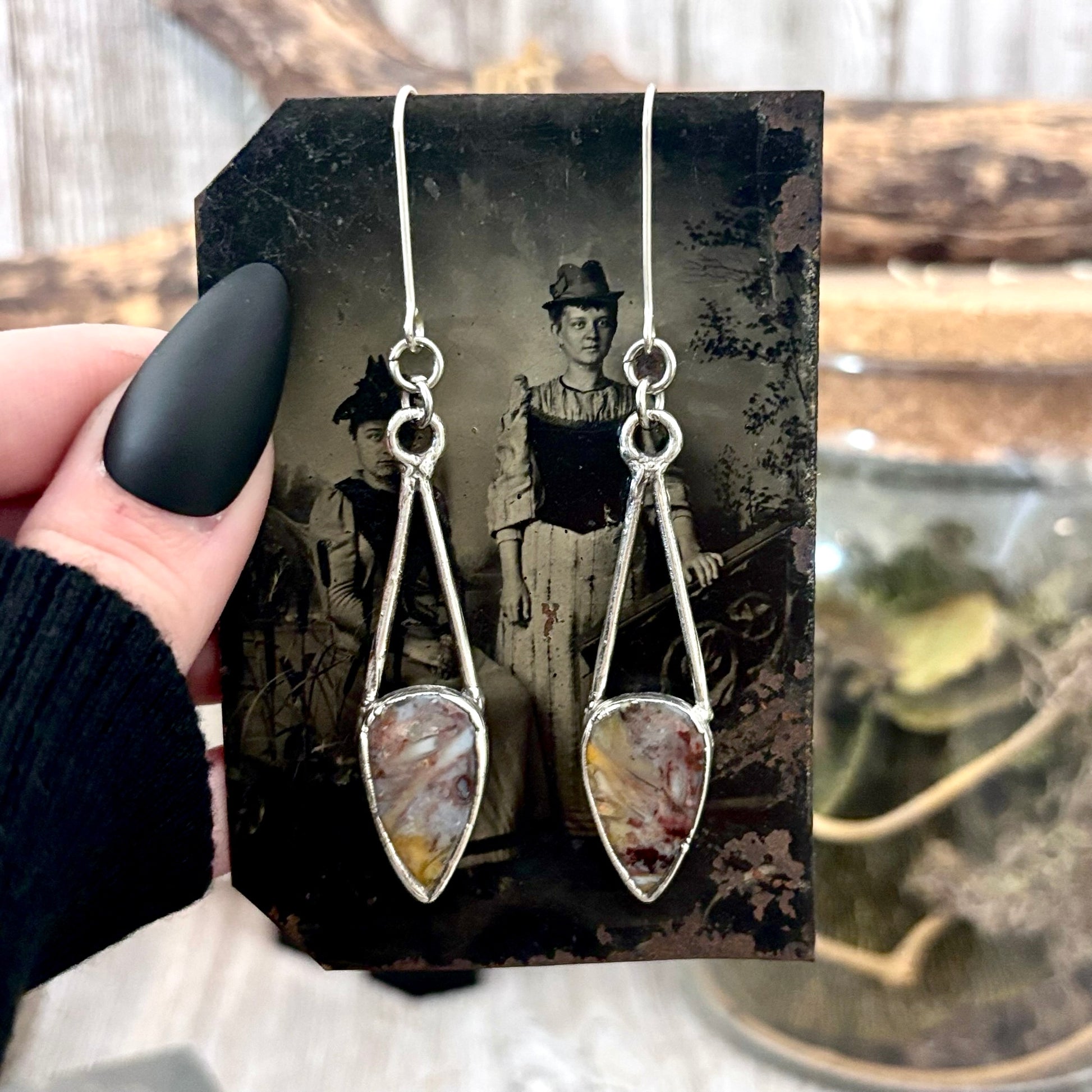 Jasper Fine Silver Crystal Dangle Earrings / Long Dangle Witchy Earrings FOXLARK