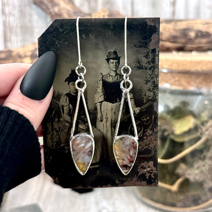 Jasper Fine Silver Crystal Dangle Earrings / Long Dangle Witchy Earrings FOXLARK